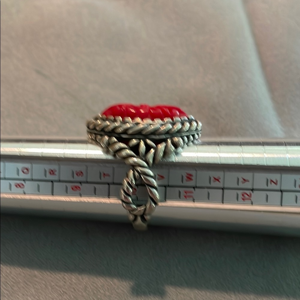 Carolyn Pollack Red and Silver Ornate Ring